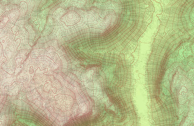 Contours, lines of slope, altitude colouring, and slope shading